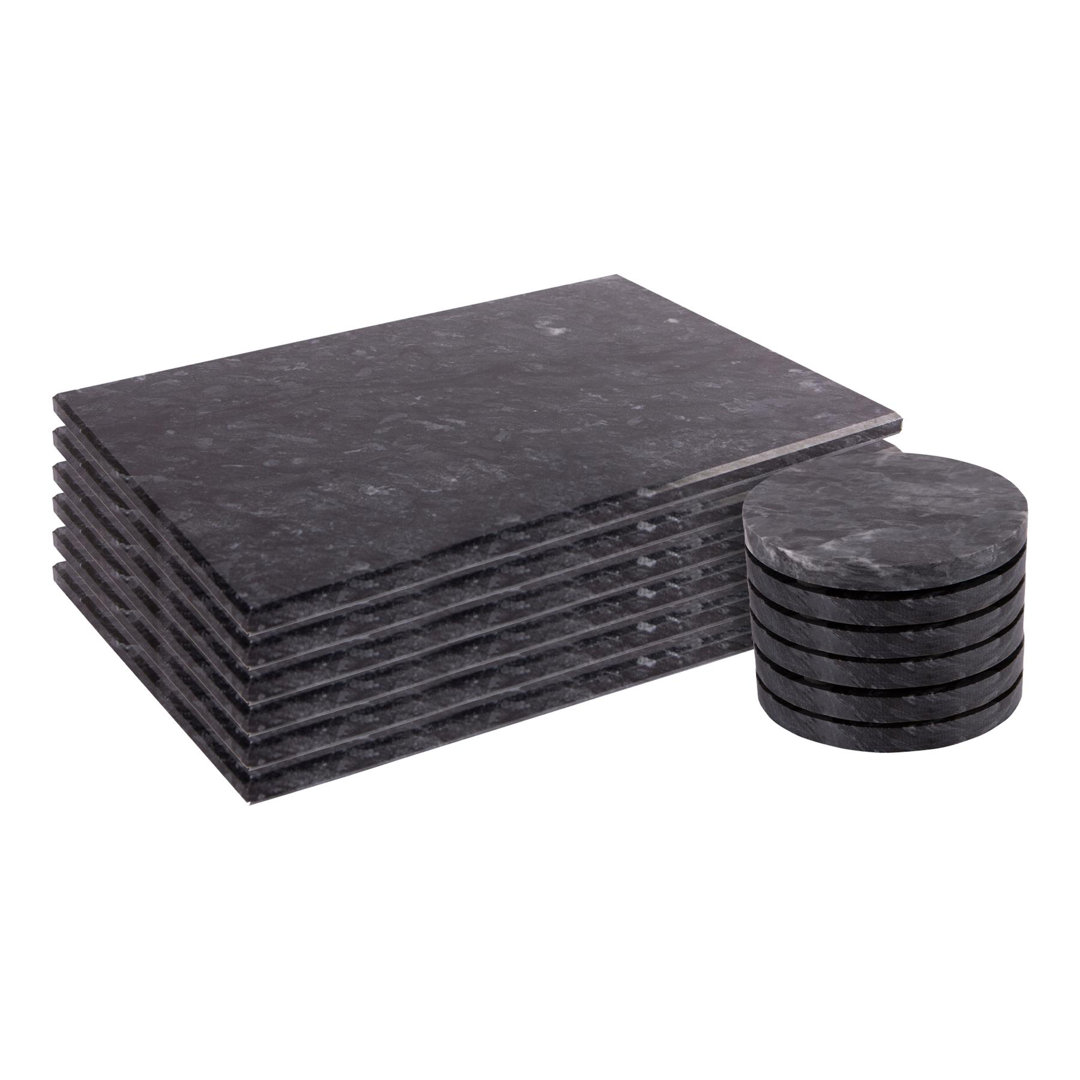 Argon Tableware - Marble Placemats & Round Coasters - Black Black